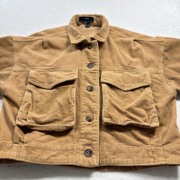 Forever 21 Corduroy Jacket Women Medium Tan Excellent Utility Cropped Shacket - Picture 4 of 8